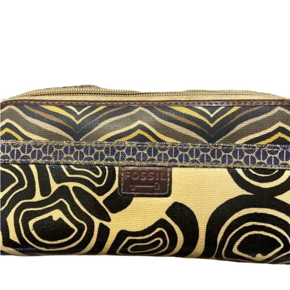 Fossil key per Women's Yellow and Black Patterned Clutch wallet
